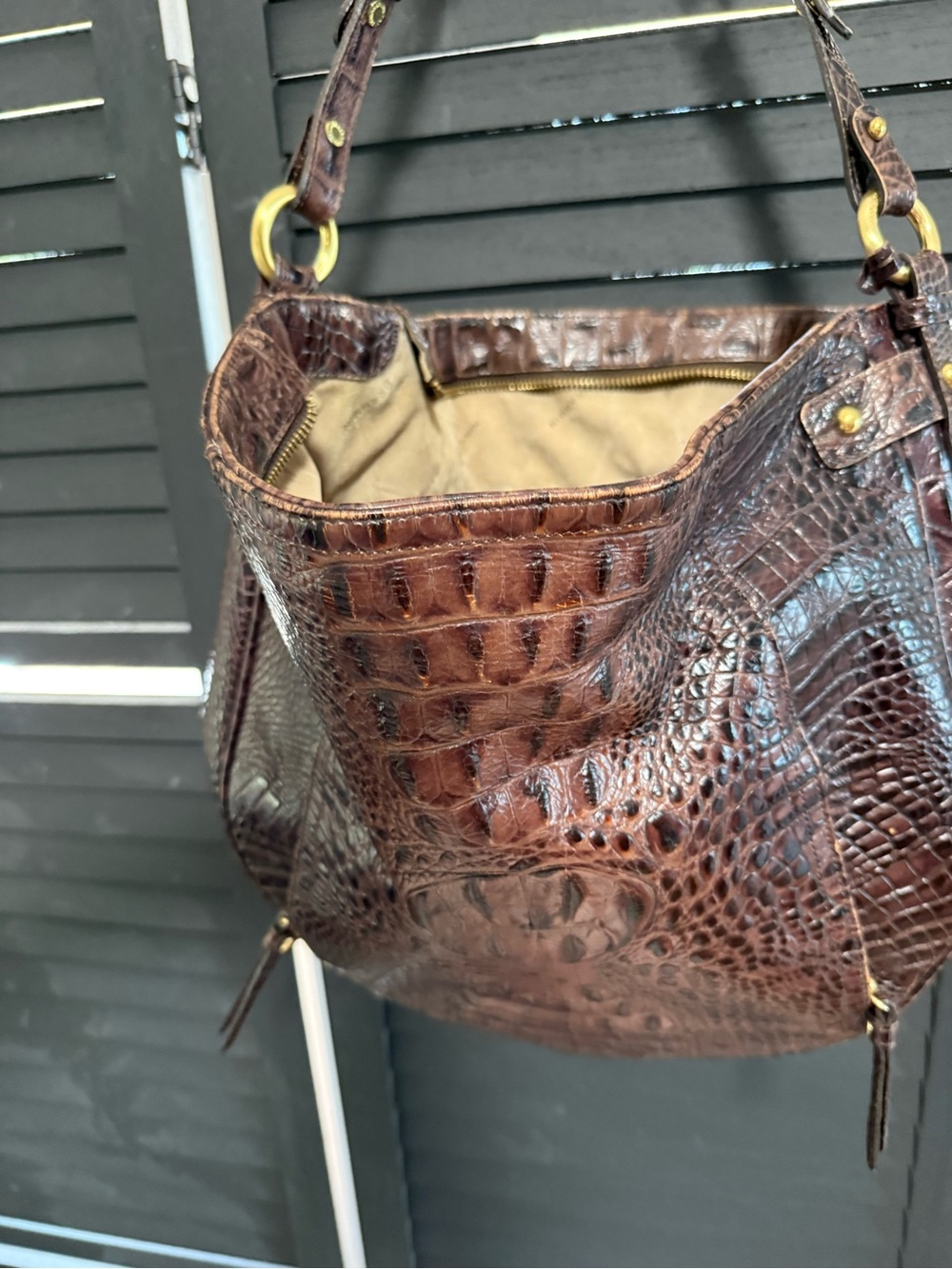 Brahmin Burgundy Croc Embossed Leather Hobo Shoulder Bag - Picture 6 of 6